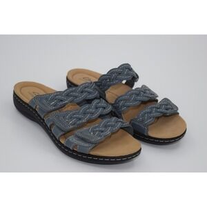 Clarks Collection Braided‎ Blue Leather Adjustable Strap Comfort Sandals Women's